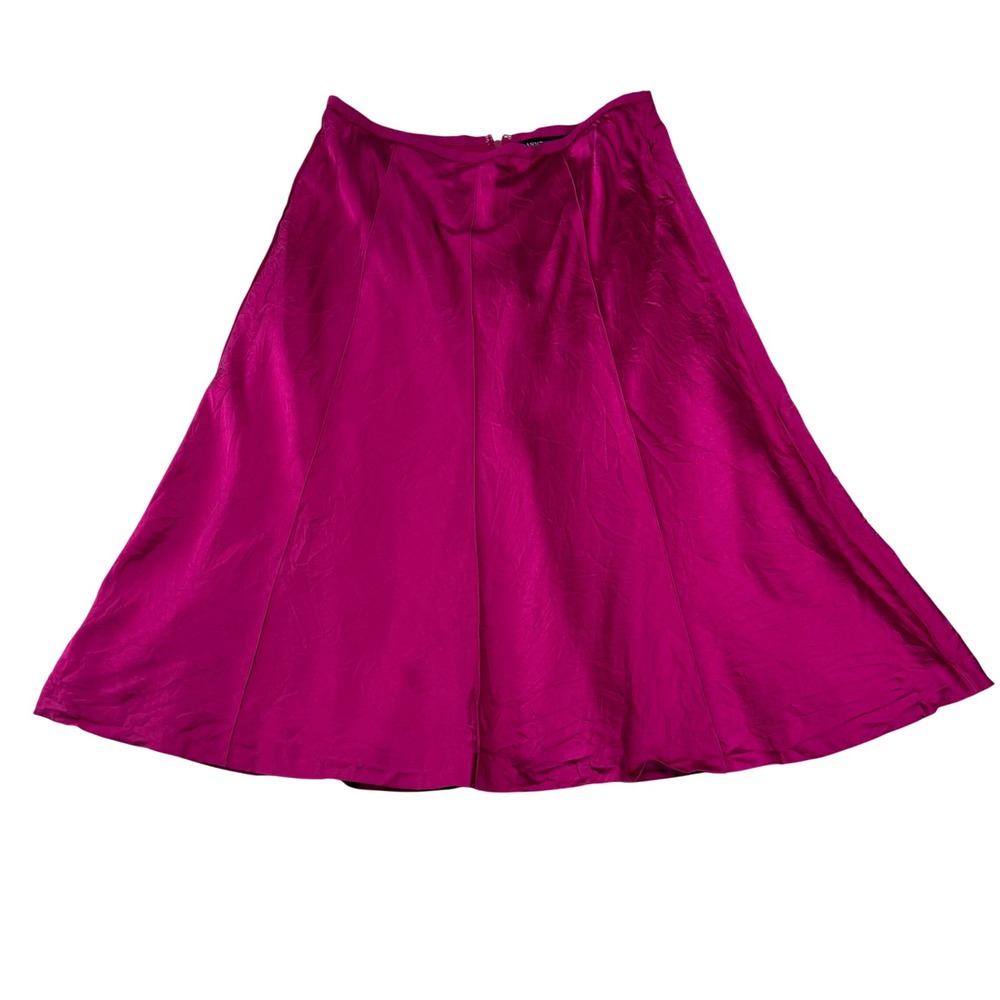 Ann Taylor Silk Spandex A Line Skirt Magenta Pink Midi Flare Career Size 4